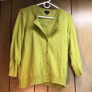 Talbots chartreuse sleeveless knit pima cotton top and cardigan size M